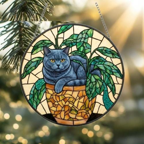 Custom British Shorthair Cat Stained Glass Window Hanging for Plant Lovers, Cozy Sunlit Home and Garden Decor, gift for cat lover - image 2