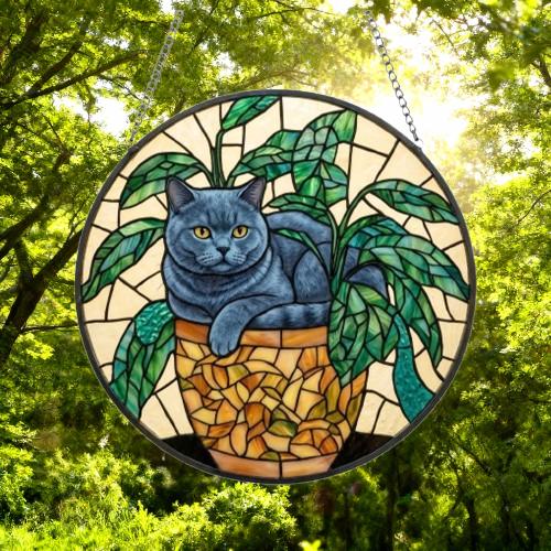 Custom British Shorthair Cat Stained Glass Window Hanging for Plant Lovers, Cozy Sunlit Home and Garden Decor, gift for cat lover - image 5