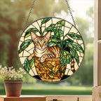 Custom Oriental Shorthair Cat Stained Glass Window Hanging for Plant Lovers, Cozy Sunlit Home and Garden Decor, gift for cat lover