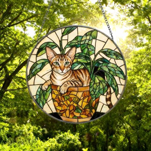 Custom Oriental Shorthair Cat Stained Glass Window Hanging for Plant Lovers, Cozy Sunlit Home and Garden Decor, gift for cat lover - image 4