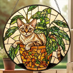Custom Devon Rex cat Stained Glass Window Hanging for Plant Lovers, Cozy Sunlit Home and Garden Decor, gift for cat lover