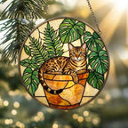 Custom Egyptian Mau cat Stained Glass Window Hanging for Plant Lovers, Cozy Sunlit Home and Garden Decor, gift for cat lover - image 2