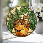 Custom Egyptian Mau cat Stained Glass Window Hanging for Plant Lovers, Cozy Sunlit Home and Garden Decor, gift for cat lover - image 3