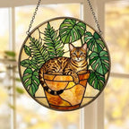Custom Egyptian Mau cat Stained Glass Window Hanging for Plant Lovers, Cozy Sunlit Home and Garden Decor, gift for cat lover - image 5