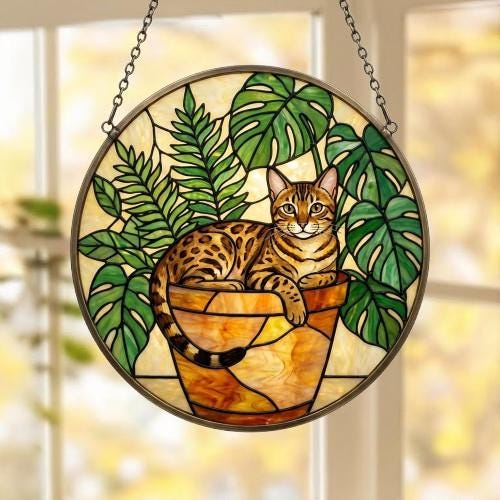 Custom Egyptian Mau cat Stained Glass Window Hanging for Plant Lovers, Cozy Sunlit Home and Garden Decor, gift for cat lover - image 5