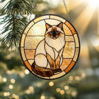 Custom Handmade Stained Glass Cat Suncatcher, Sunset Ragdoll  Cat Window Hanging, Round Cat Glass Window Decor, Gift for Cat Lovers - image 2