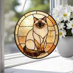 Custom Handmade Stained Glass Cat Suncatcher, Sunset Ragdoll  Cat Window Hanging, Round Cat Glass Window Decor, Gift for Cat Lovers