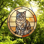 Custom Handmade Stained Glass Cat Suncatcher, Sunset British Shorthair Cat Window Hanging, Round Cat Glass Window Decor, Gift for Cat Lovers - image 4