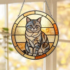Custom Handmade Stained Glass Cat Suncatcher, Sunset British Shorthair Cat Window Hanging, Round Cat Glass Window Decor, Gift for Cat Lovers - image 5