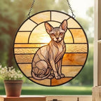 Custom Handmade Stained Glass Cat Suncatcher, Sunset Sphynx Cat Window Hanging, Round Cat Glass Window Decor, Gift for Cat Lovers - image 3