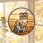 Custom Handmade Stained Glass Cat Suncatcher, Sunset Scottish Fold Cat Window Hanging, Round Cat Glass Window Decor, Gift for Cat Lovers - image 5