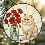Custom Persian Cat & Red Poppies Glass Suncatcher:  Gift for Cat Lovers - image 2