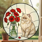 Custom Persian Cat & Red Poppies Glass Suncatcher:  Gift for Cat Lovers - image 3
