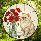 Custom Persian Cat & Red Poppies Glass Suncatcher:  Gift for Cat Lovers - image 5