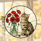 Custom Bengal Cat & Red Poppies Glass Suncatcher:  Gift for Cat Lovers - image 5