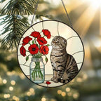 Custom Scottish Fold Cat & Red Poppies Glass Suncatcher:  Gift for Cat Lovers - image 2