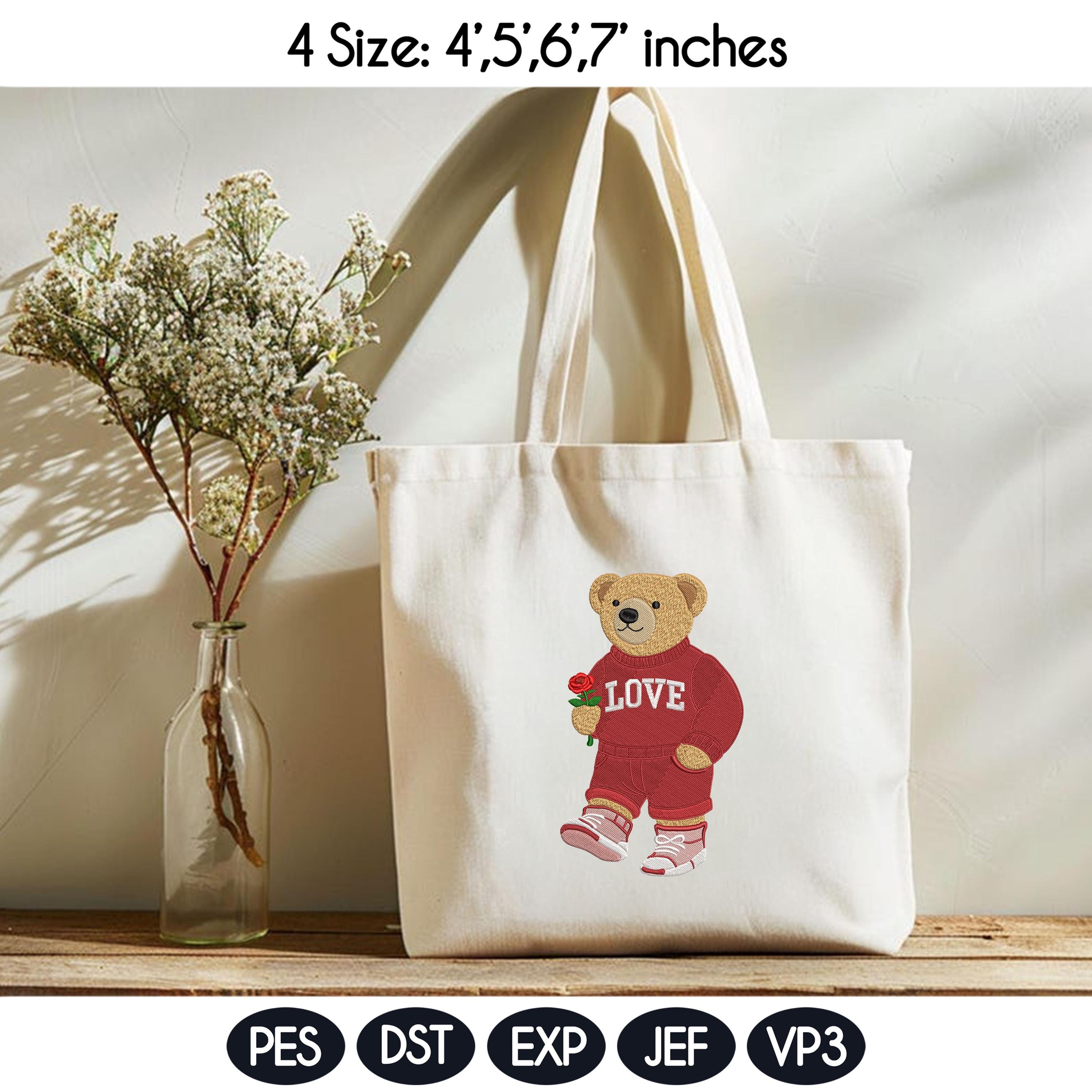 Valentine's Day Bear Embroidery Design, Stylist Bear with Rose Embroidery File, Valentine Bear Machine Embroidery Pattern, Fashion Bear - image 5
