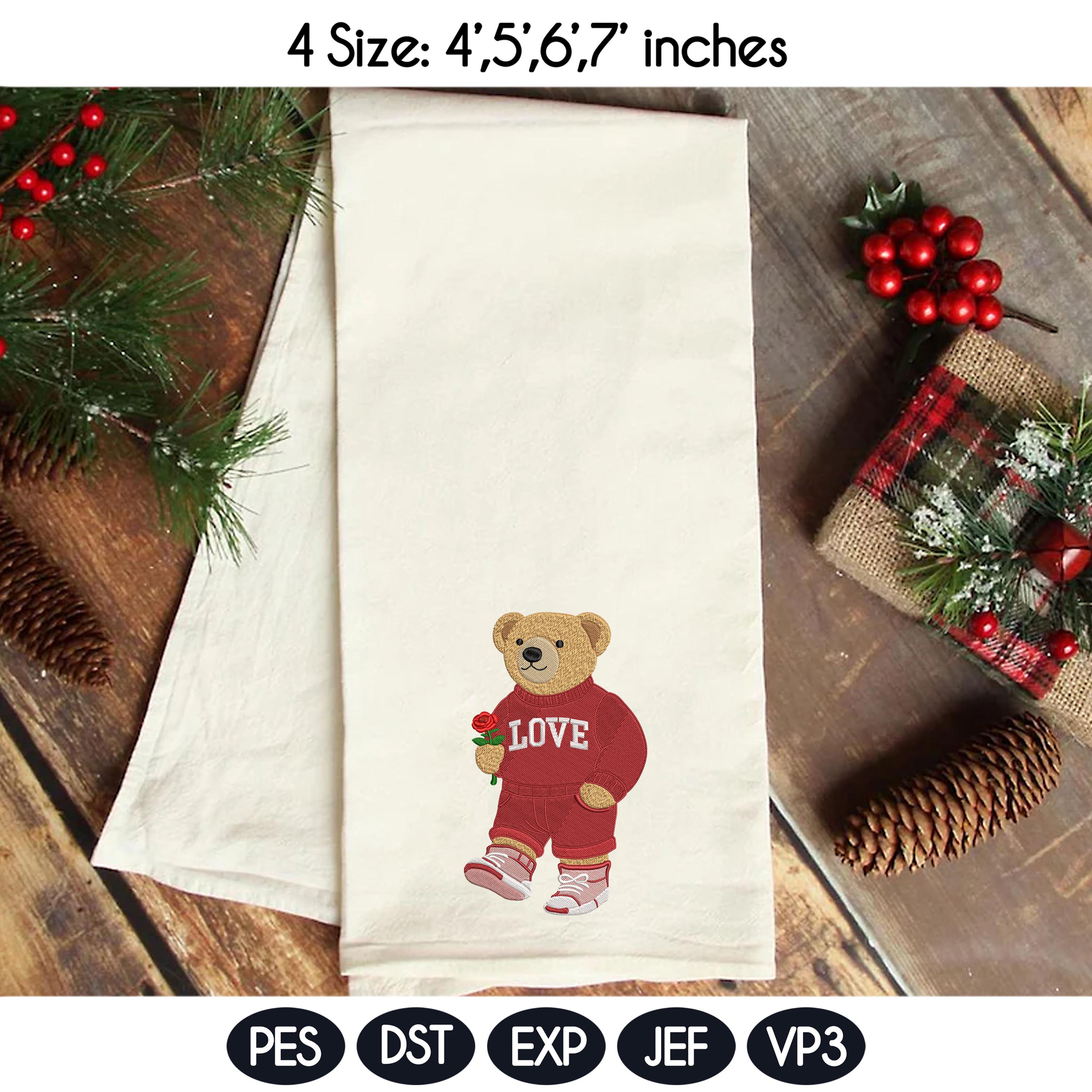 Valentine's Day Bear Embroidery Design, Stylist Bear with Rose Embroidery File, Valentine Bear Machine Embroidery Pattern, Fashion Bear - image 4