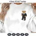 Valentine's Day Bear Embroidery Design, Stylist Bear with Rose Embroidery File, Valentine Bear Machine Embroidery Pattern, Fashion Bear - image 3