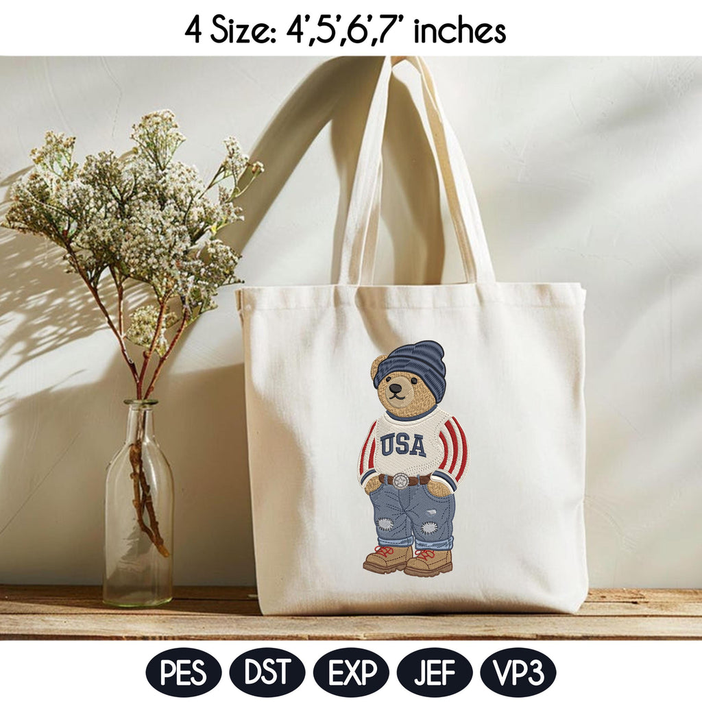 USA Flag Teddy Bear Embroidery Design Bundle, Patriotic Teddy Bear, 4th of July Bear Embroidery Files, PES DST, 4 sizes, Instant Download - image 4