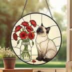 Custom Himalayan cat & Red Poppies Glass Suncatcher:  Gift for Cat Lovers - image 4