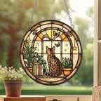 Custom Bengal  Cat And Book Glass Suncatcher , Book Window Decor, Cat Lover Gift, Book Lover Gift - image 3