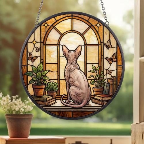 Custom Sphynx Cat And Book Glass Suncatcher , Book Window Decor, Cat Lover Gift, Book Lover Gift - image 3