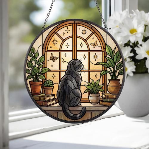 Custom Scottish Fold Cat And Book Glass Suncatcher , Book Window Decor, Cat Lover Gift, Book Lover Gift - image 4