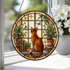 Custom Abyssinian Cat And Book Glass Suncatcher , Book Window Decor, Cat Lover Gift, Book Lover Gift - image 4