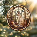 Custom Devon Rex Cat And Book Glass Suncatcher , Book Window Decor, Cat Lover Gift, Book Lover Gift - image 2