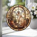 Custom Devon Rex Cat And Book Glass Suncatcher , Book Window Decor, Cat Lover Gift, Book Lover Gift - image 3