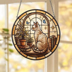 Custom Devon Rex Cat And Book Glass Suncatcher , Book Window Decor, Cat Lover Gift, Book Lover Gift - image 5