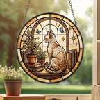Custom Devon Rex Cat And Book Glass Suncatcher , Book Window Decor, Cat Lover Gift, Book Lover Gift