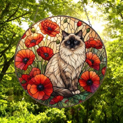 Custom Ragdoll Cat Suncatcher: Glass Panel Decor Floral Poppy Botanical Hanging , Cat Lover Gift - image 4