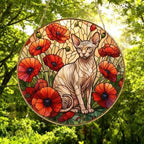 Custom Sphynx Cat Suncatcher: Glass Panel Decor Floral Poppy Botanical Hanging , Cat Lover Gift - image 5