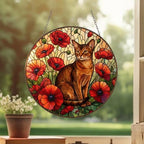 Custom Abyssinian Cat Suncatcher: Glass Panel Decor Floral Poppy Botanical Hanging , Cat Lover Gift - image 3