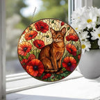 Custom Abyssinian Cat Suncatcher: Glass Panel Decor Floral Poppy Botanical Hanging , Cat Lover Gift - image 4
