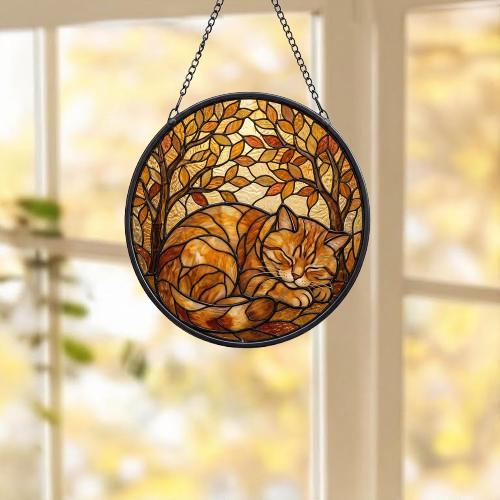 Custom British Shorthair  Cat Sleeping Stained Glass Suncatcher: Cat Lover Gift - image 5