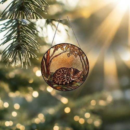 Custom Bengal  Cat Sleeping Stained Glass Suncatcher: Cat Lover Gift - image 2