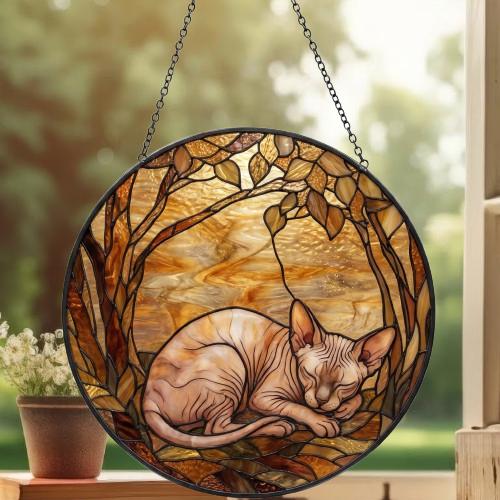 Custom Sphynx Cat Sleeping Stained Glass Suncatcher: Cat Lover Gift - image 2