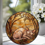 Custom Sphynx Cat Sleeping Stained Glass Suncatcher: Cat Lover Gift - image 3