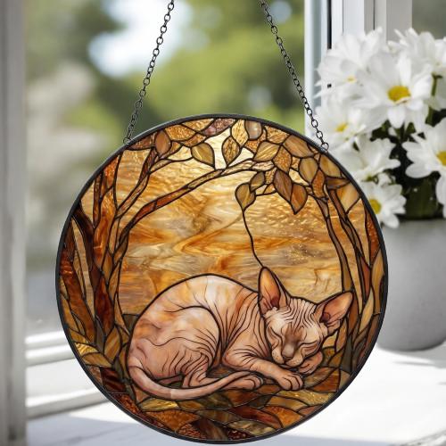 Custom Sphynx Cat Sleeping Stained Glass Suncatcher: Cat Lover Gift - image 3