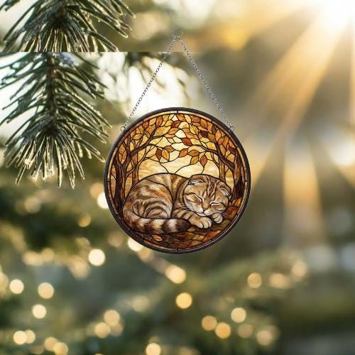Custom Scottish Fold   Cat Sleeping Stained Glass Suncatcher: Cat Lover Gift - image 2