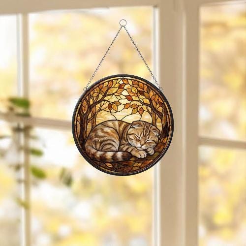 Custom Scottish Fold   Cat Sleeping Stained Glass Suncatcher: Cat Lover Gift - image 4