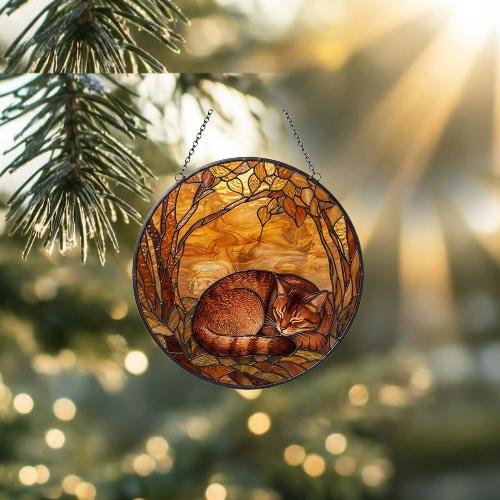 Custom Abyssinian  Cat Sleeping Stained Glass Suncatcher: Cat Lover Gift - image 2