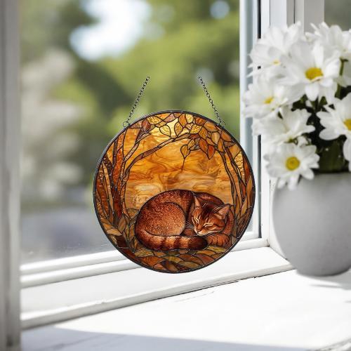 Custom Abyssinian  Cat Sleeping Stained Glass Suncatcher: Cat Lover Gift - image 3