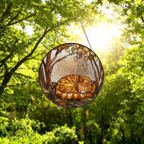 Custom American Shorthair Sleeping Stained Glass Suncatcher: Cat Lover Gift - image 4