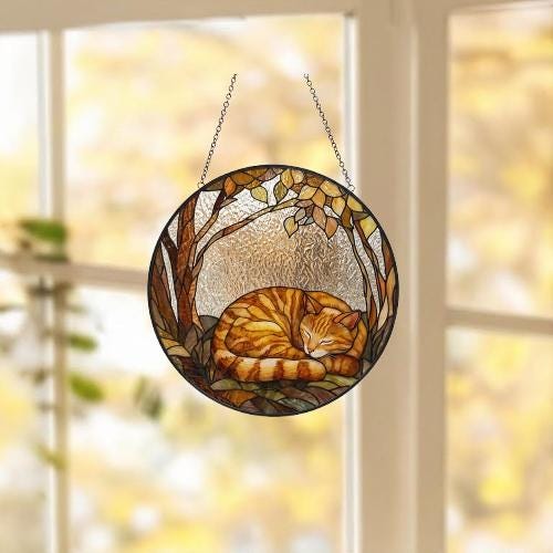 Custom American Shorthair Sleeping Stained Glass Suncatcher: Cat Lover Gift - image 5