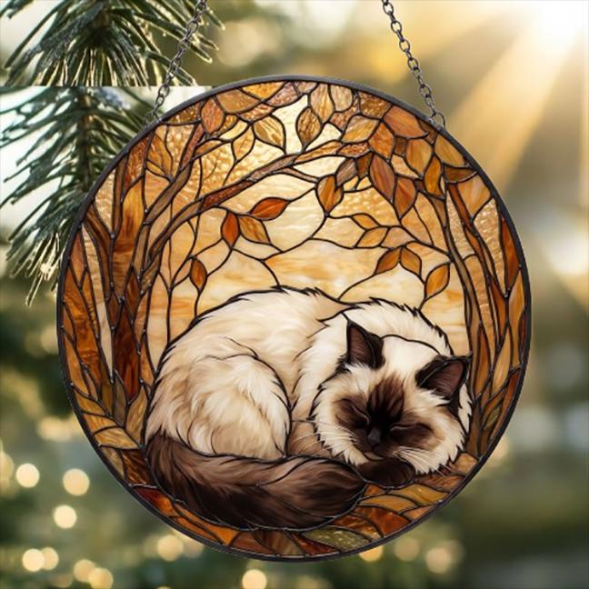 Custom Himalayan cat  Sleeping Stained Glass Suncatcher: Cat Lover Gift
