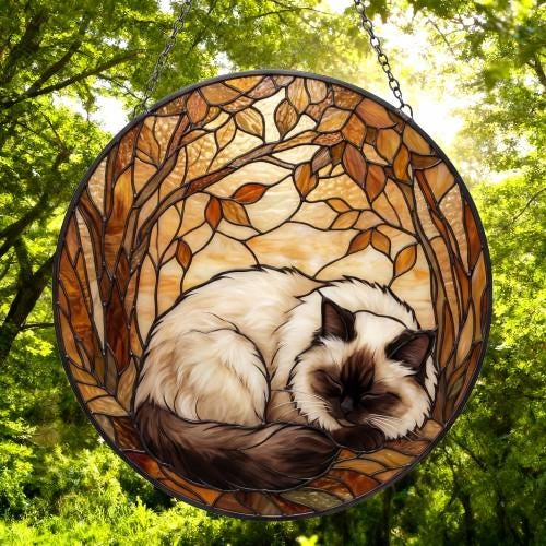 Custom Himalayan cat  Sleeping Stained Glass Suncatcher: Cat Lover Gift - image 4